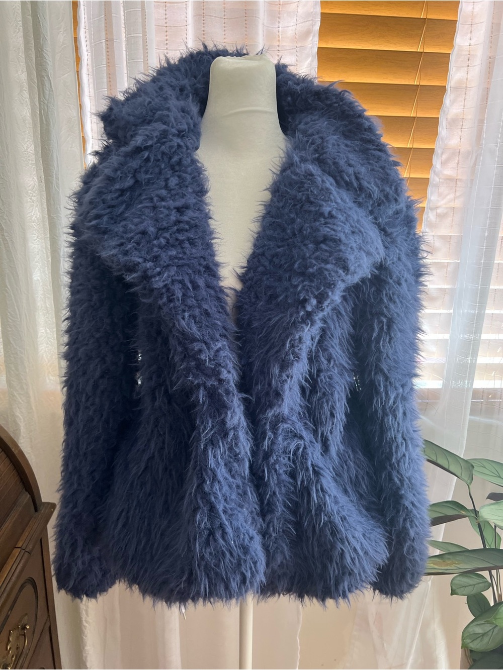 Forever 21 Plush Faux Fur Teddy Jacket - Navy